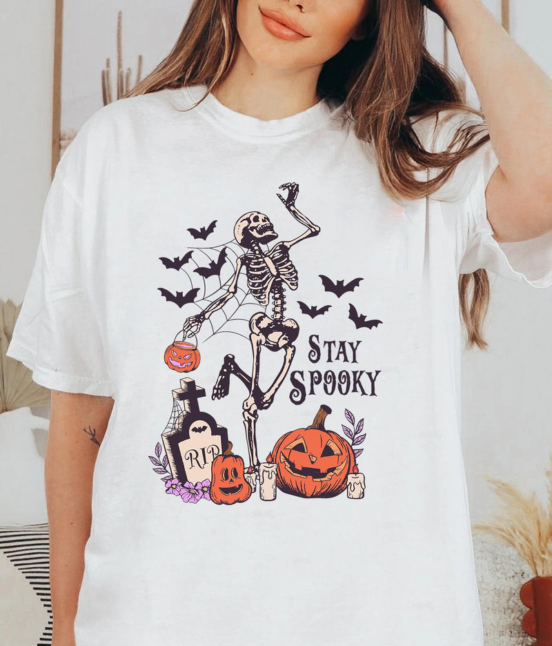 Halloween Gift, Skeleton Stay Spooky, Halloween theme, Gift for friend, Season Wear, Pumpkin season, Sweater Gift, T Shirt Gift